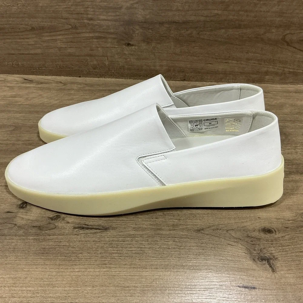 Wolf & Shepherd Shoes Mens 11 EU 44 White Leather Cruise Slip On Sneakers NEW
